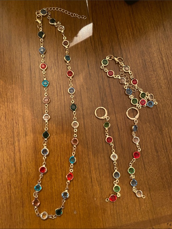 Jewelry - Gold Multicolor Crystal Necklace, Bracelet & Earring Set